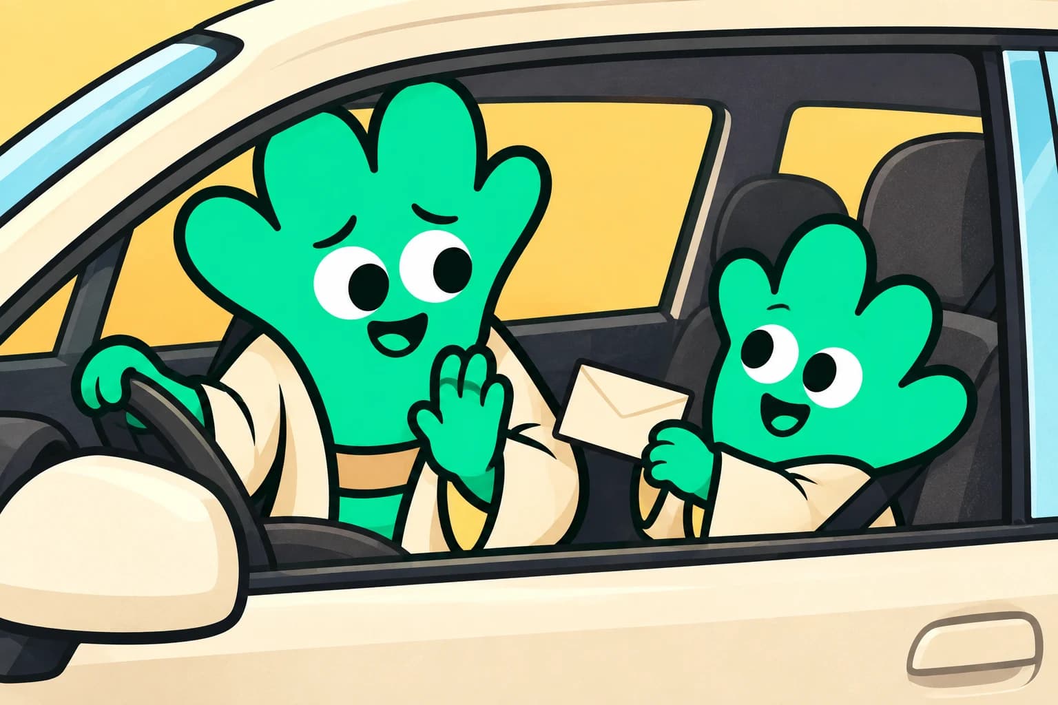 el maestro rechaza con apuro el sobre que le ofrece el padawan dentro de un coche aparcado